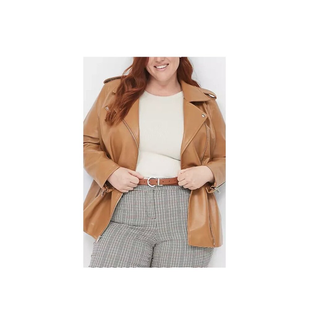 Lane Bryant Faux Leather Moto Jacket 22/24 Camel - Picture 9 of 12